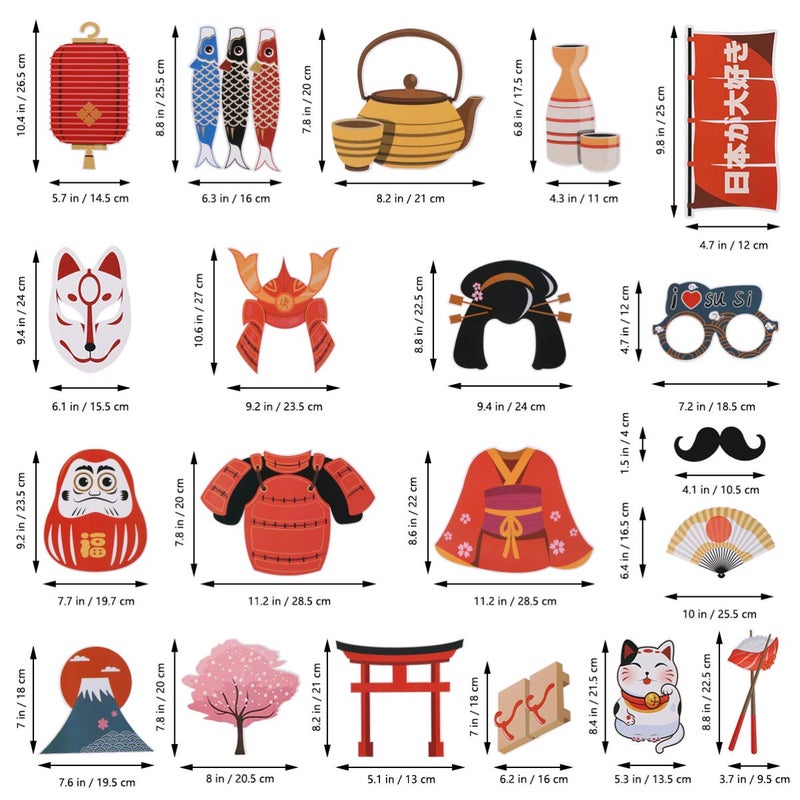 PRETYZOOM 20Pcs Japanese Party Photo Booth Props Kit - Pre-Assembled Handheld Decorations for Baby Showers, Birthdays, Weddings, Cosplay, and Celebrations - Image 2